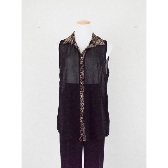 Vintage 80s Black Sheer Blouse size XL - Picture 3 of 9